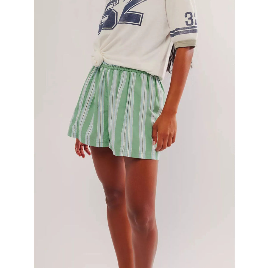 Striped Elastic Waist Casual Shorts Gum Leaf / S Apparel and Accessories