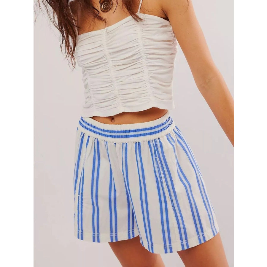 Striped Elastic Waist Casual Shorts Light Blue / S Apparel and Accessories