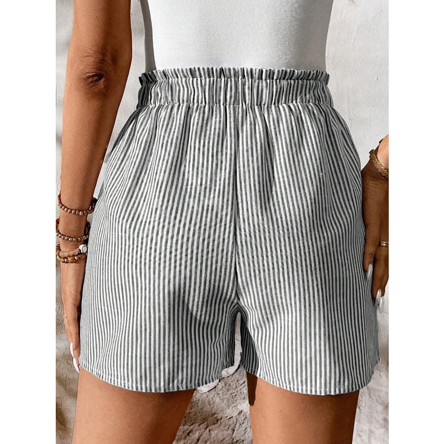 Striped Elastic Waist Drawstring Shorts Apparel and Accessories