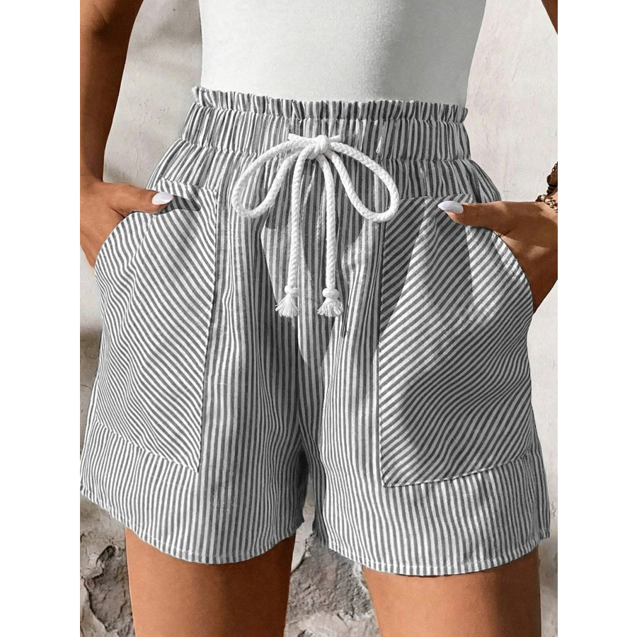 Striped Elastic Waist Drawstring Shorts Apparel and Accessories