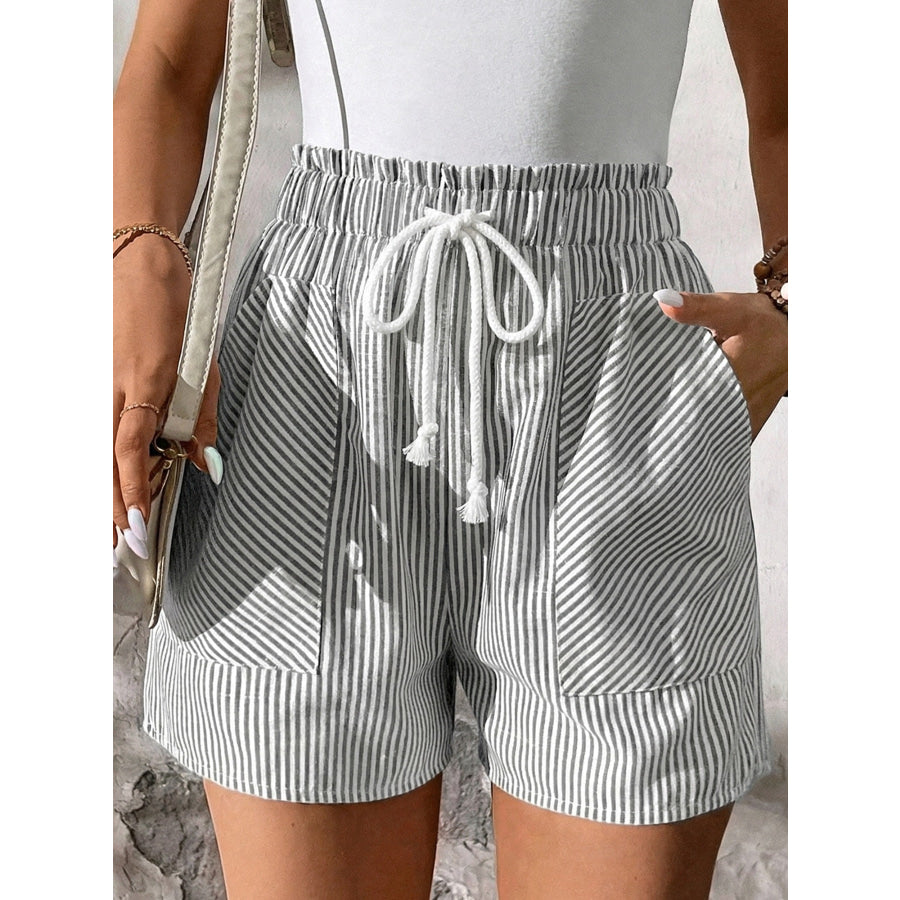 Striped Elastic Waist Drawstring Shorts Apparel and Accessories
