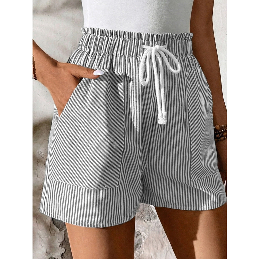 Striped Elastic Waist Drawstring Shorts Apparel and Accessories
