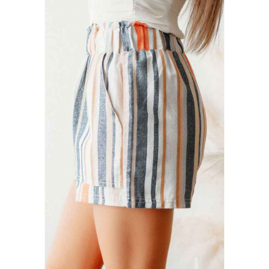 Striped Elastic Waist Shorts Multicolor / S Apparel and Accessories