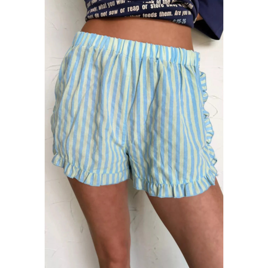 Striped Elastic Waist Shorts Turquoise / S Apparel and Accessories