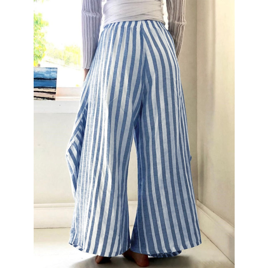 Striped Elastic Waist Wide Leg Pants Apparel and Accessories