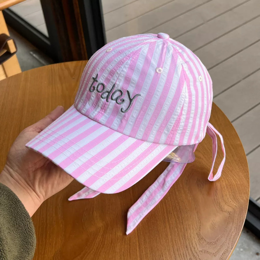 Striped Embroidered Baseball Cap Pink / One Size Apparel and Accessories