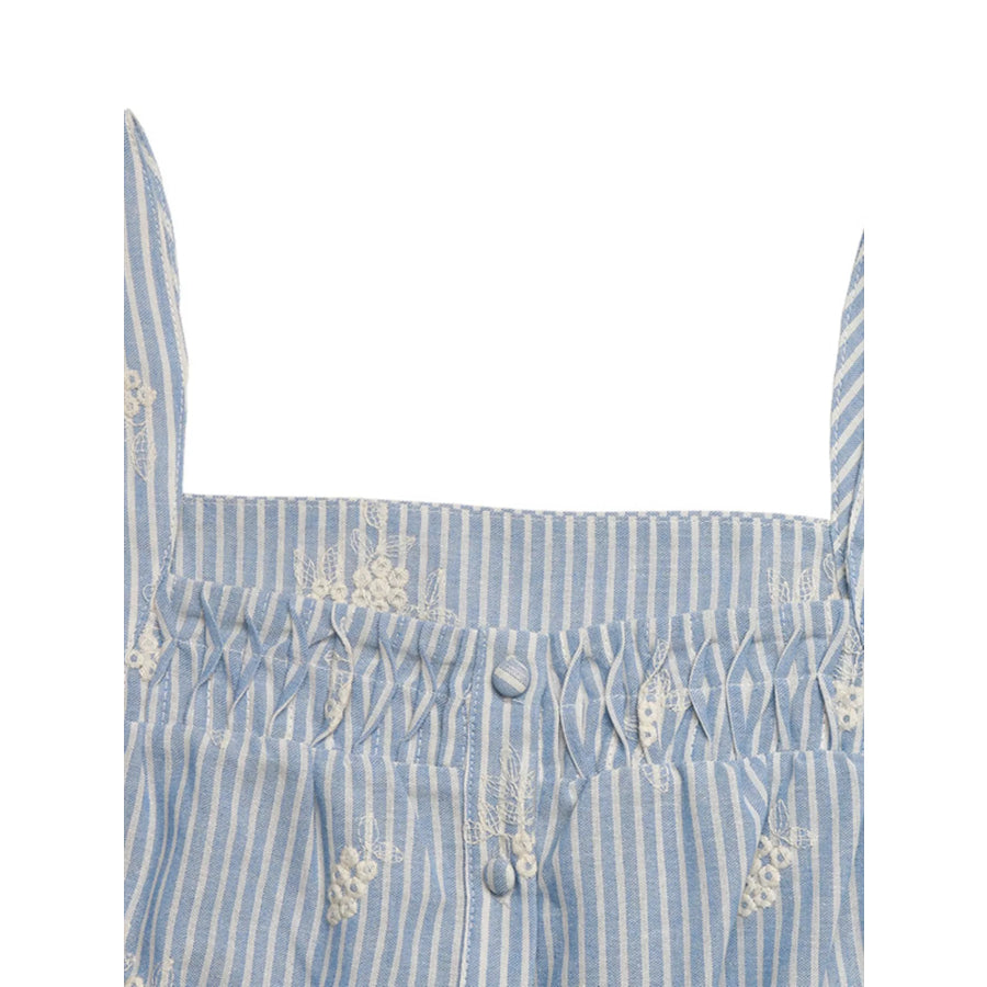 Striped Embroidered Ruffle Sleeve Blouse Apparel and Accessories