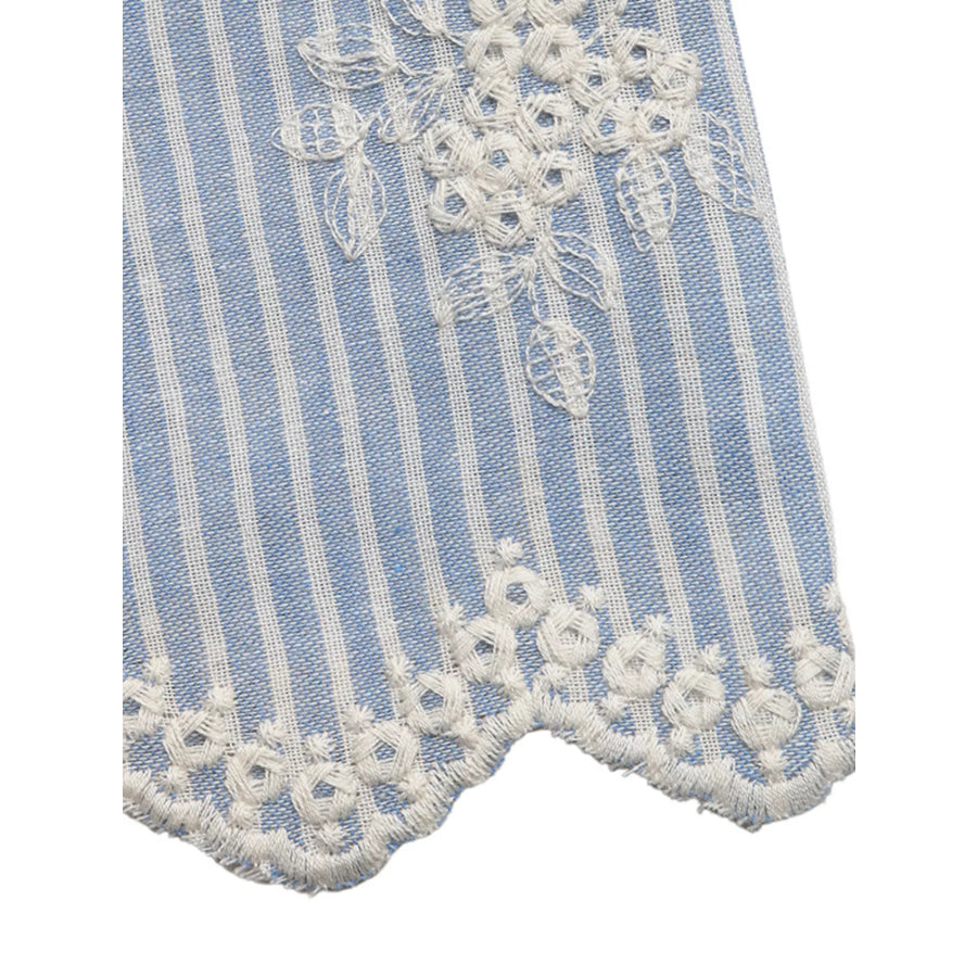 Striped Embroidered Ruffle Sleeve Blouse Apparel and Accessories