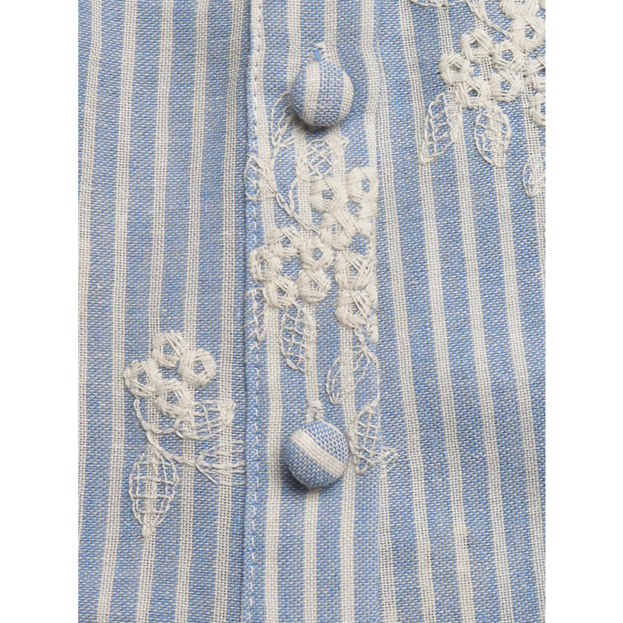 Striped Embroidered Ruffle Sleeve Blouse Apparel and Accessories