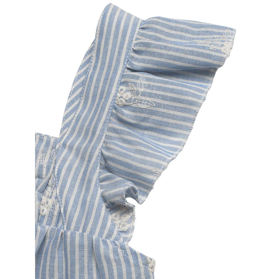 Striped Embroidered Ruffle Sleeve Blouse Apparel and Accessories