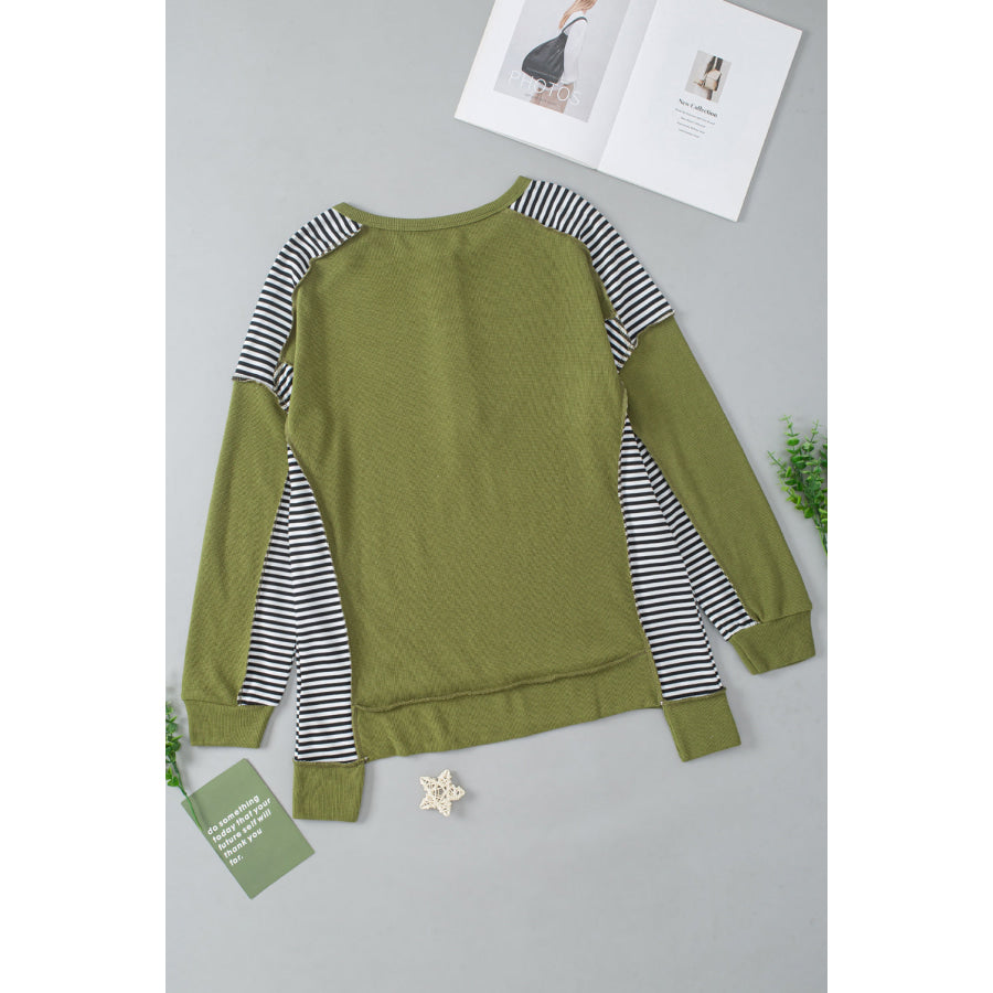 Striped Exposed Seam Half Button Sweatshirt Apparel and Accessories