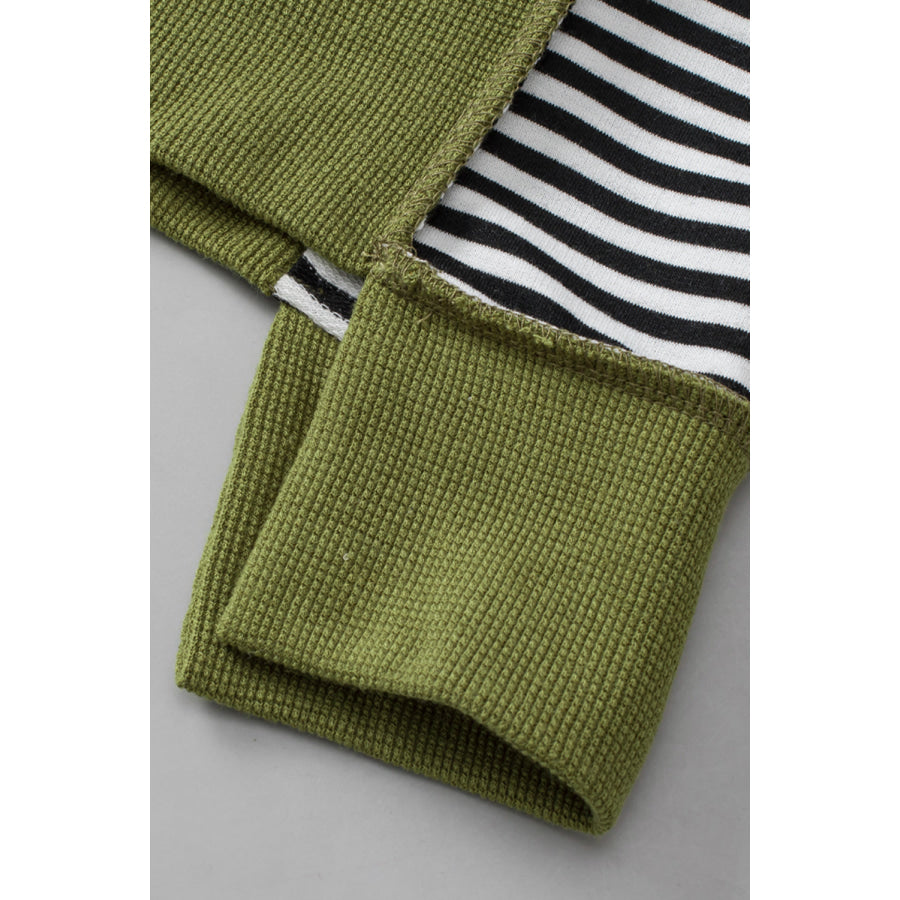 Striped Exposed Seam Half Button Sweatshirt Apparel and Accessories