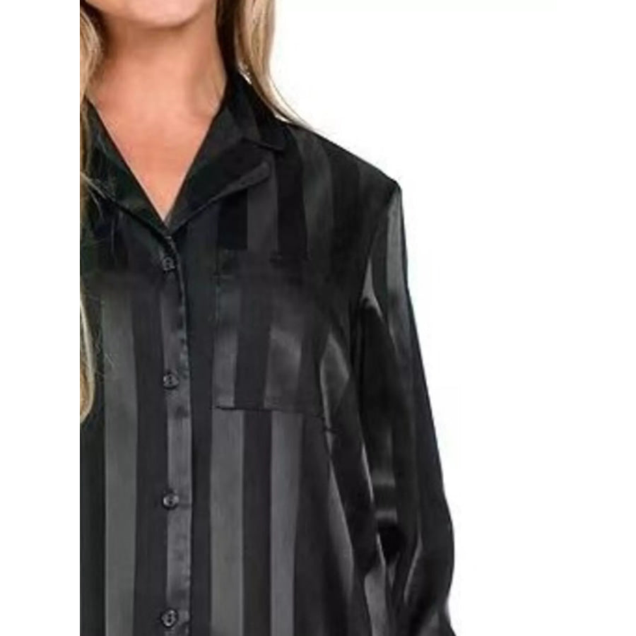 Striped Feather Trim Shirt and Shorts Lounge Set Apparel and Accessories