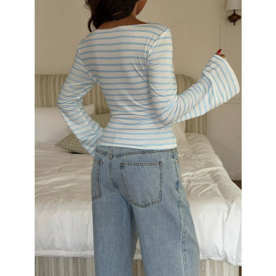 Striped Flare Sleeve Slim Fit T-Shirt Apparel and Accessories