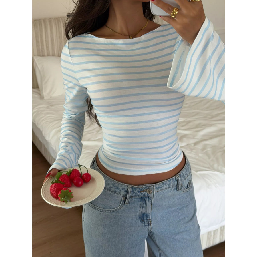 Striped Flare Sleeve Slim Fit T-Shirt Apparel and Accessories