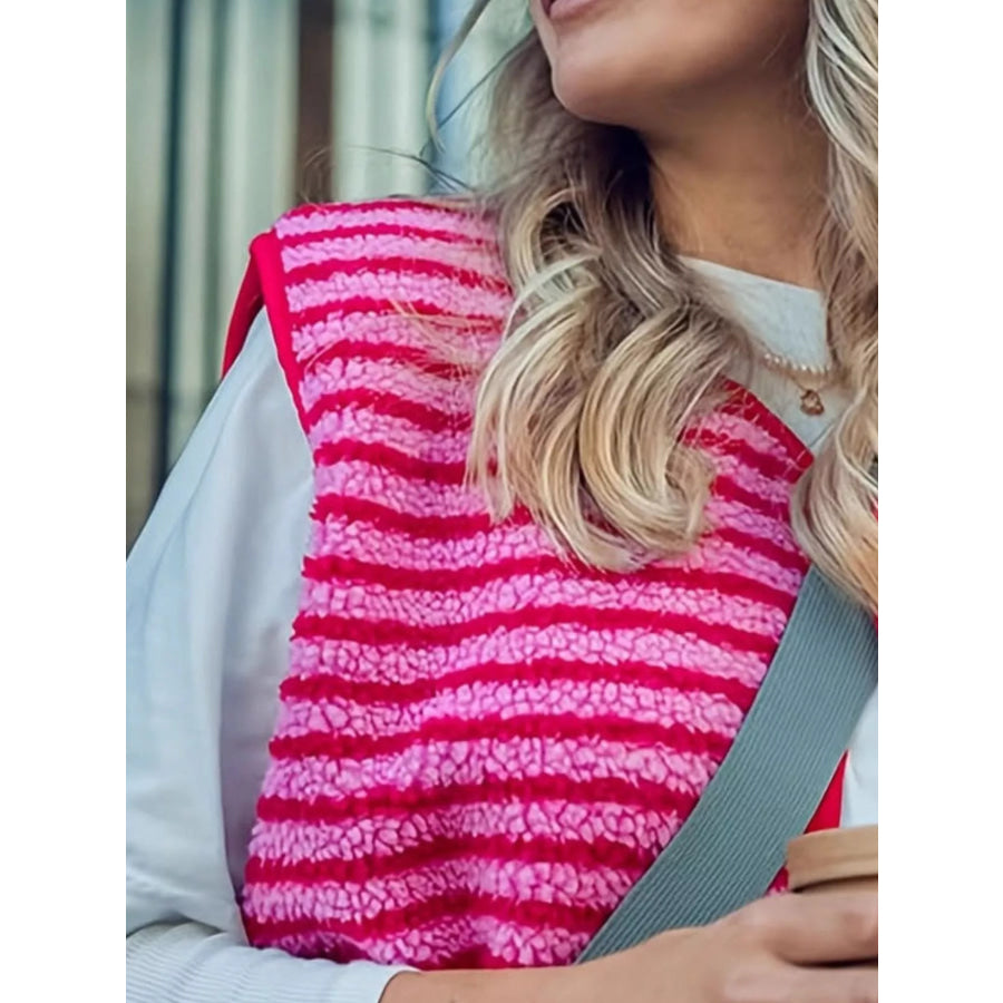 Striped Fleece Button-Up Vest Coat Apparel and Accessories