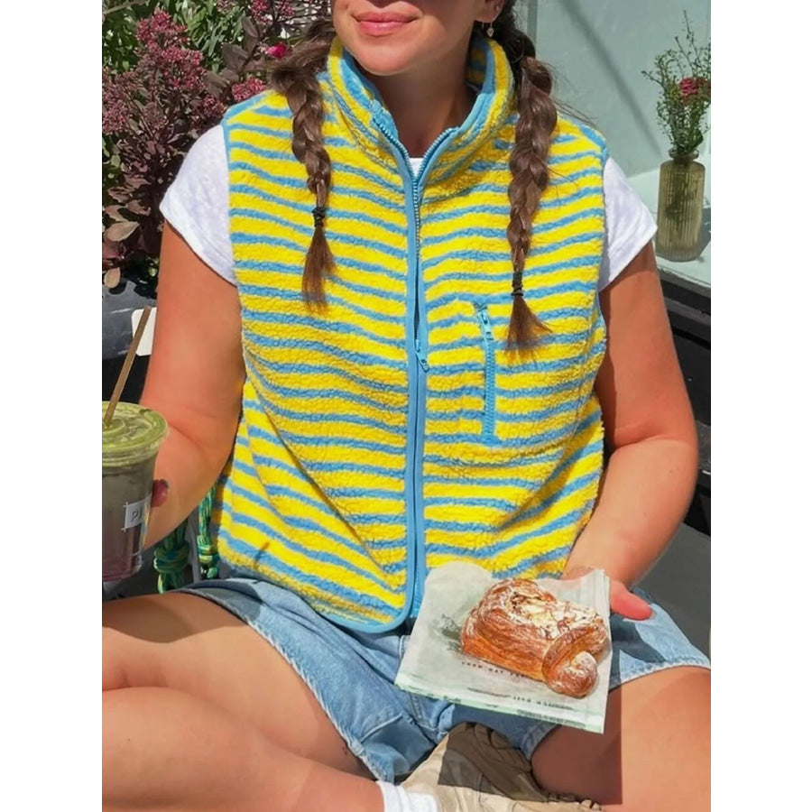 Striped Fleece Zip-Up Vest Coat Apparel and Accessories
