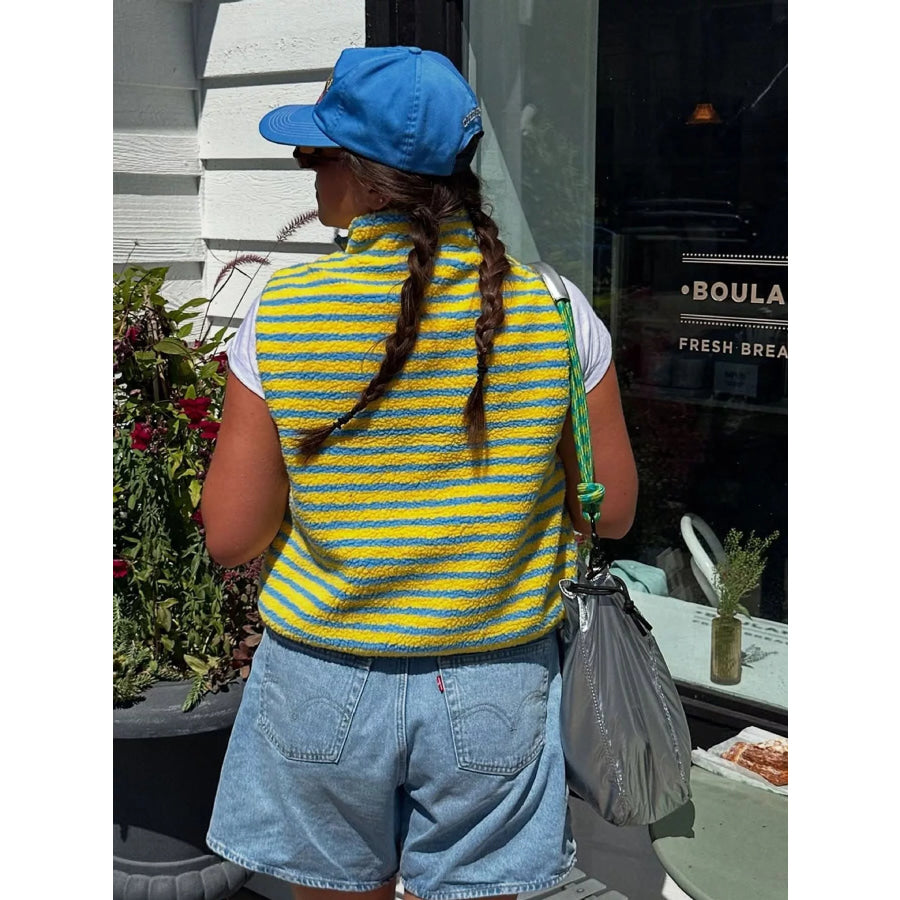Striped Fleece Zip-Up Vest Coat Apparel and Accessories
