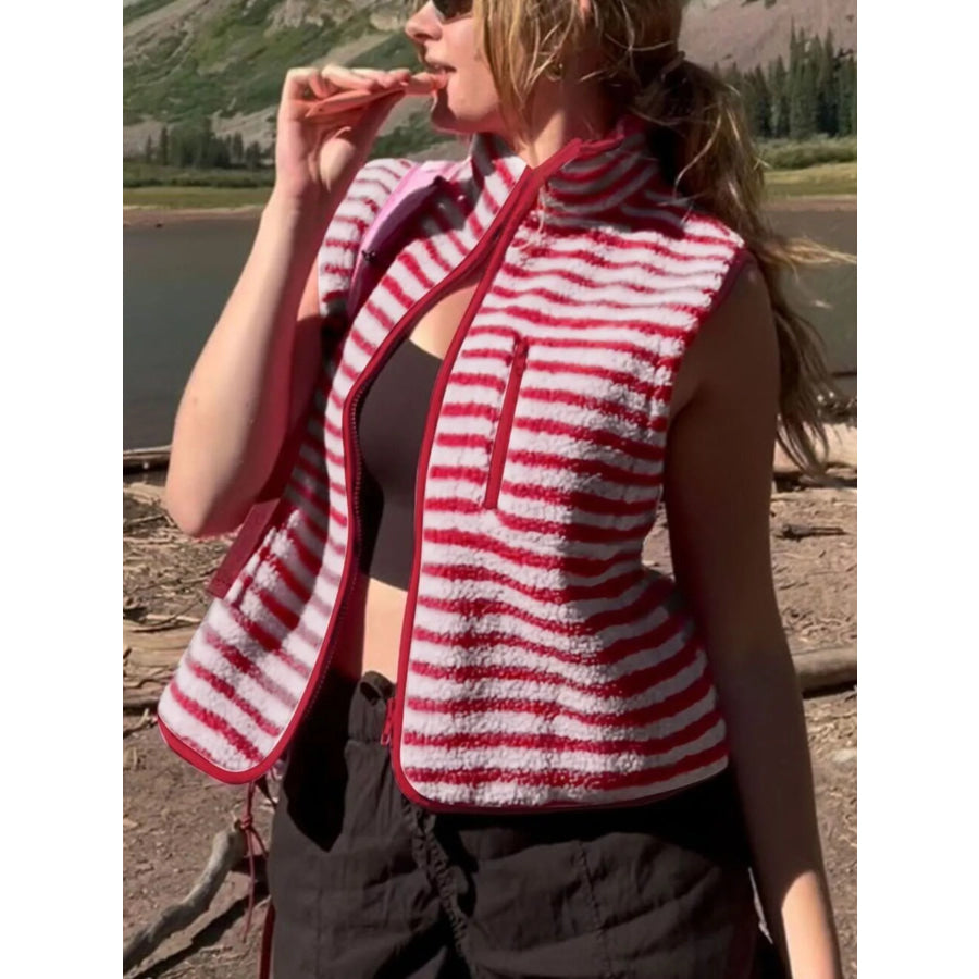 Striped Fleece Zip-Up Vest Coat Apparel and Accessories