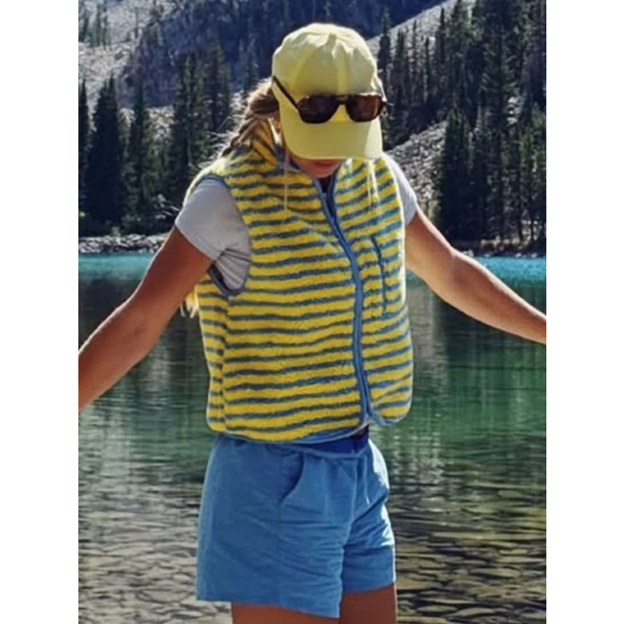 Striped Fleece Zip-Up Vest Coat Apparel and Accessories