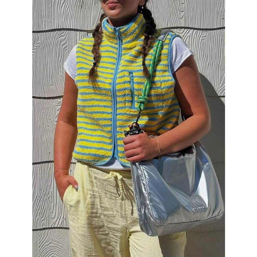 Striped Fleece Zip-Up Vest Coat Apparel and Accessories