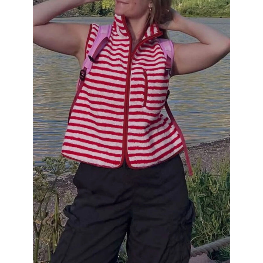 Striped Fleece Zip-Up Vest Coat Apparel and Accessories