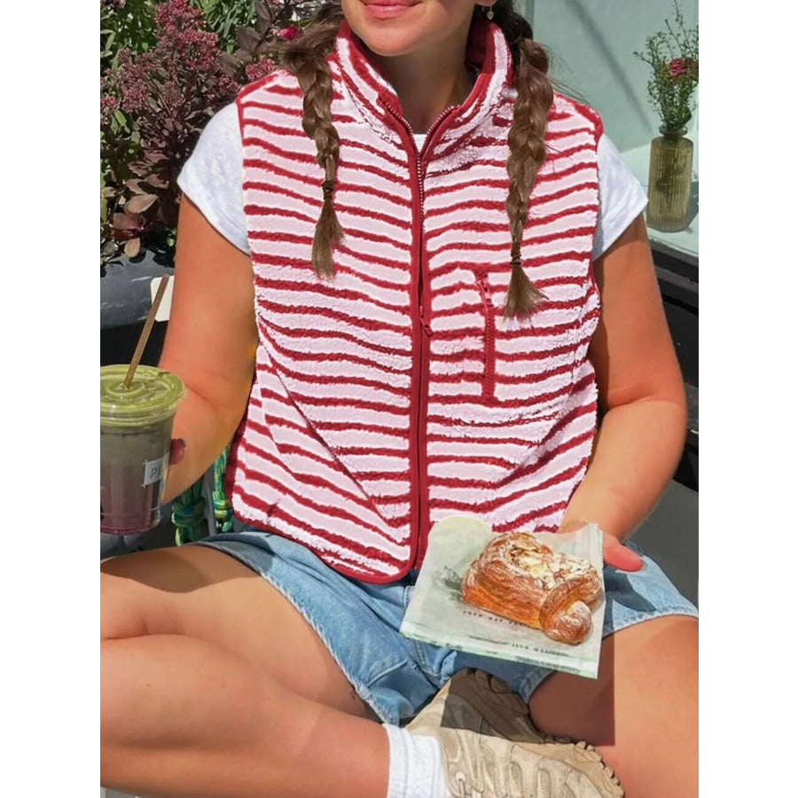 Striped Fleece Zip-Up Vest Coat Apparel and Accessories