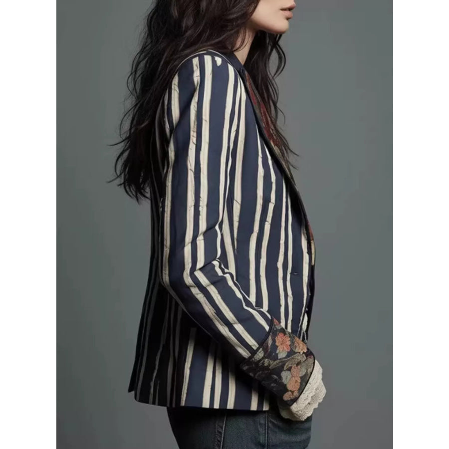 Striped Floral Contrast Slim Fit Blazer Apparel and Accessories