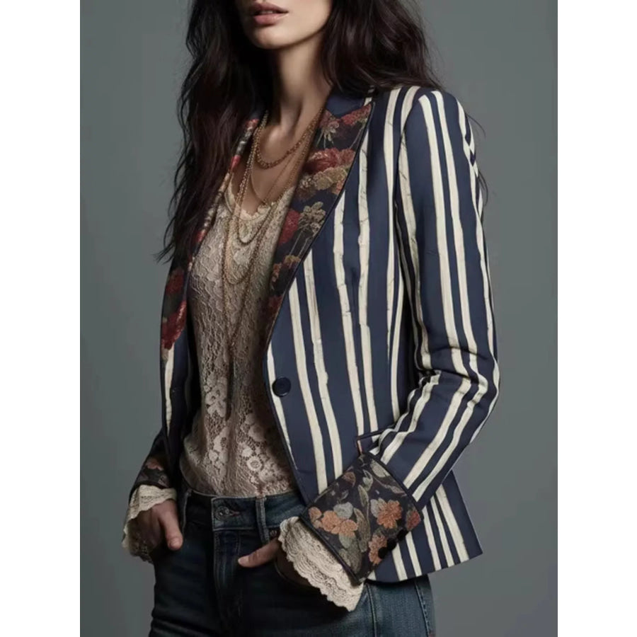 Striped Floral Contrast Slim Fit Blazer Apparel and Accessories