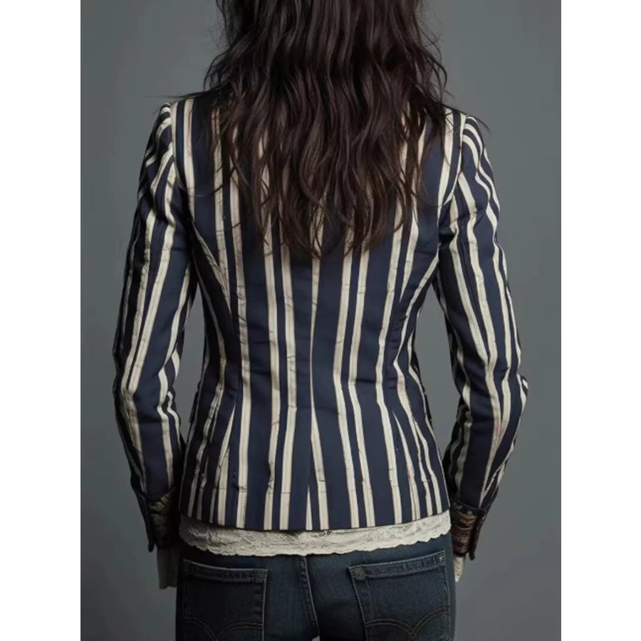 Striped Floral Contrast Slim Fit Blazer Apparel and Accessories