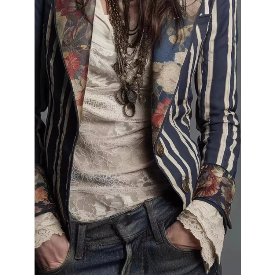 Striped Floral Contrast Slim Fit Blazer Apparel and Accessories