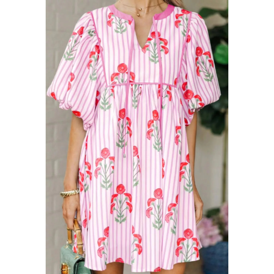 Striped Floral Print Mini Dress Apparel and Accessories