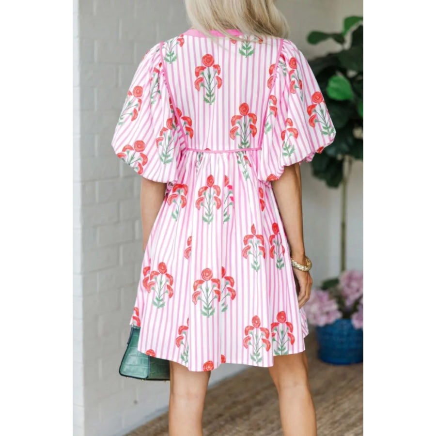 Striped Floral Print Mini Dress Apparel and Accessories