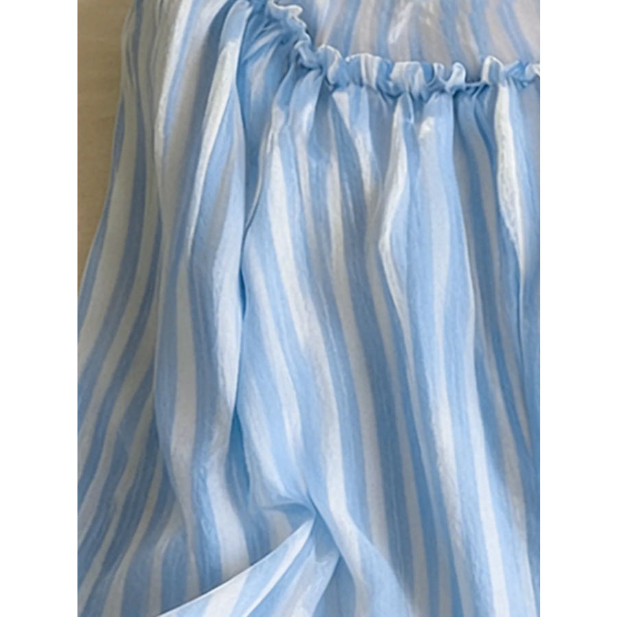 Striped Flounce Sleeve Blouse Apparel and Accessories