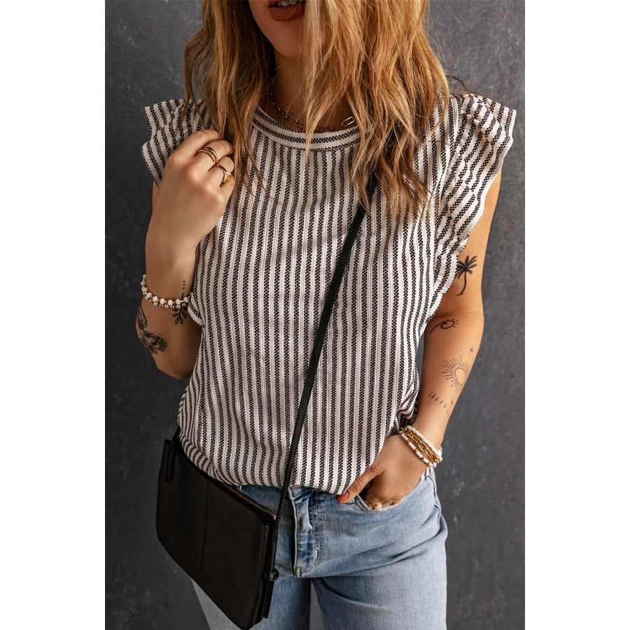 Striped Flutter Sleeve Tank Mid Gray / S