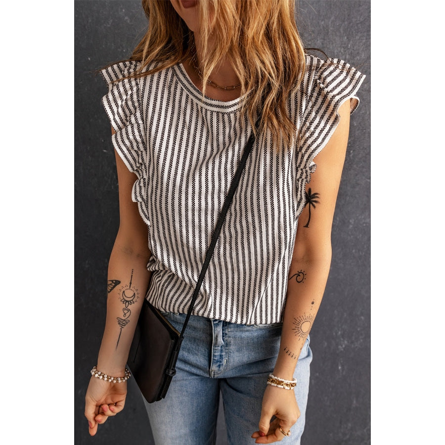 Striped Flutter Sleeve Tank