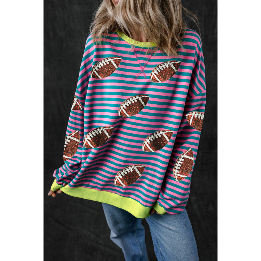 Striped Football Long Sleeve Sweatshirt Stripe / S Apparel and Accessories