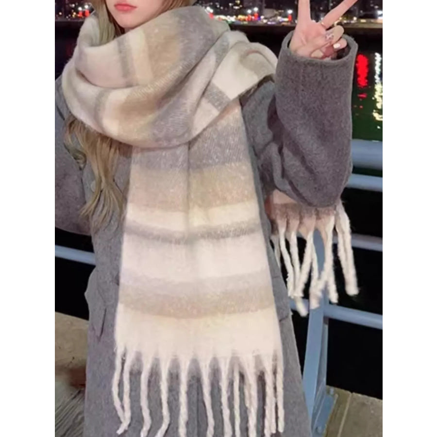 Striped Fringe Scarf Apparel and Accessories