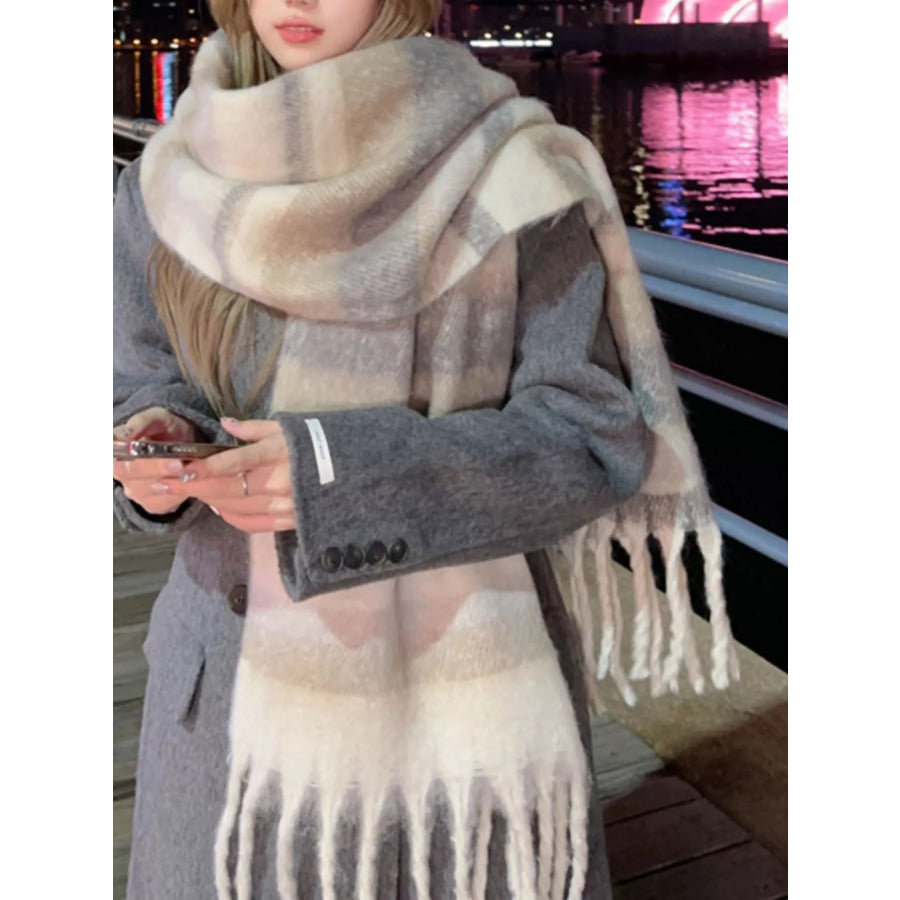 Striped Fringe Scarf Dust Storm / One Size Apparel and Accessories