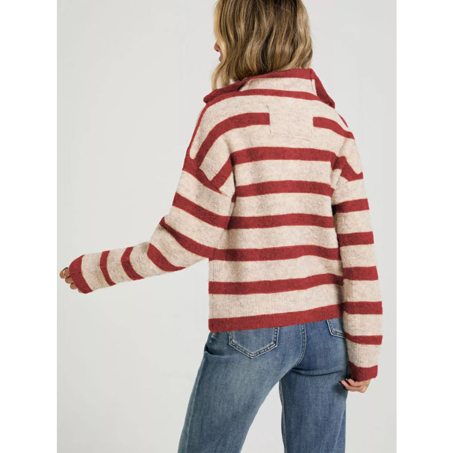 Striped Fuzzy Knit Cardigan Apparel and Accessories