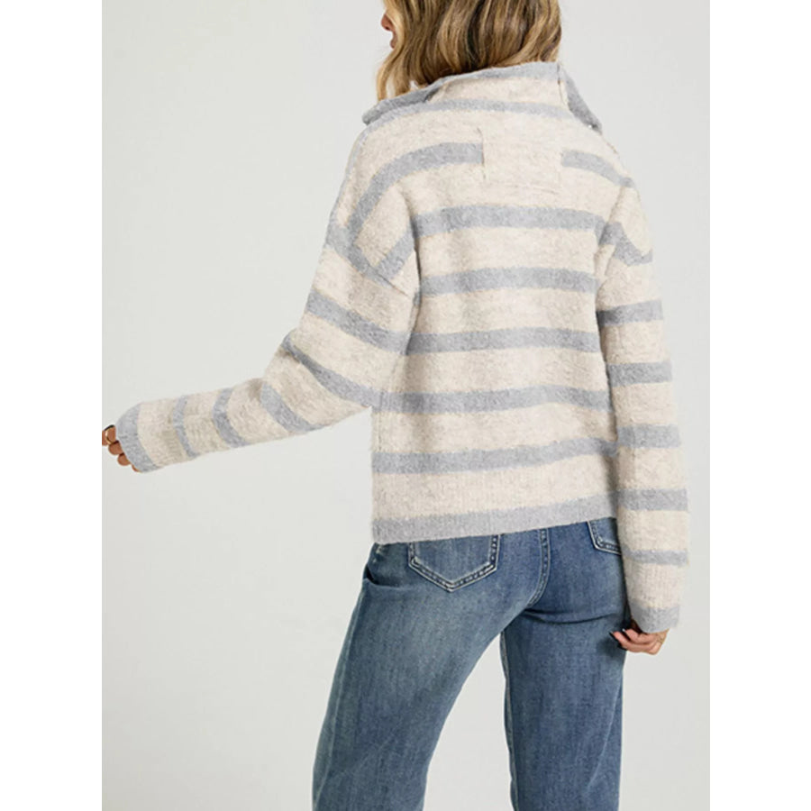 Striped Fuzzy Knit Cardigan Apparel and Accessories