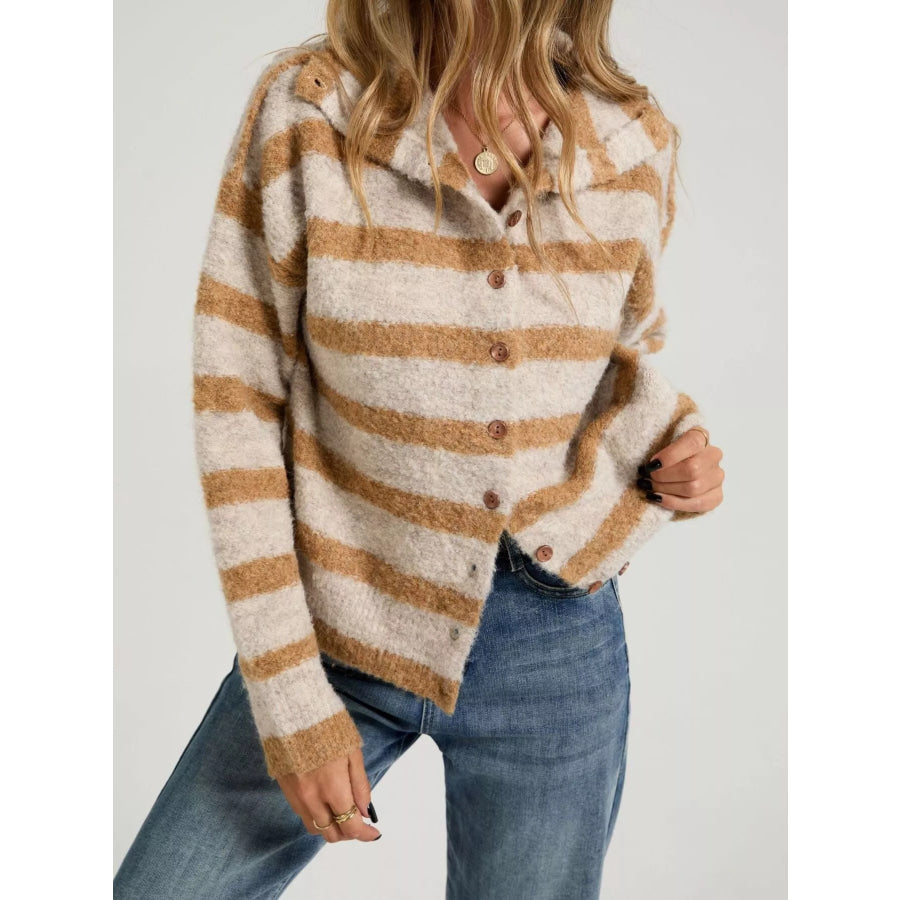 Striped Fuzzy Knit Cardigan Apparel and Accessories
