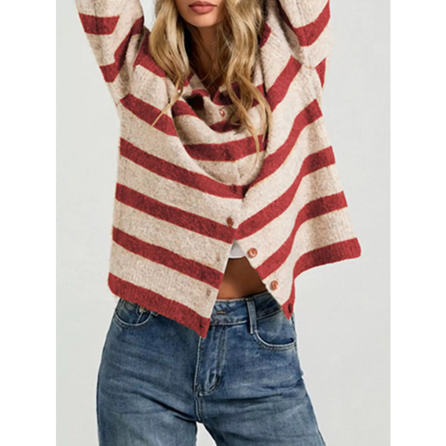 Striped Fuzzy Knit Cardigan Apparel and Accessories