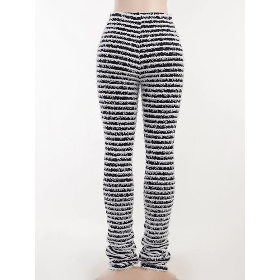 Striped Fuzzy Textured Knit Pants Apparel and Accessories