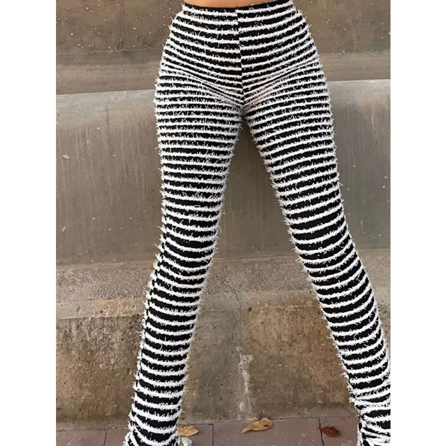 Striped Fuzzy Textured Knit Pants Apparel and Accessories