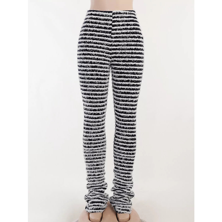 Striped Fuzzy Textured Knit Pants Apparel and Accessories