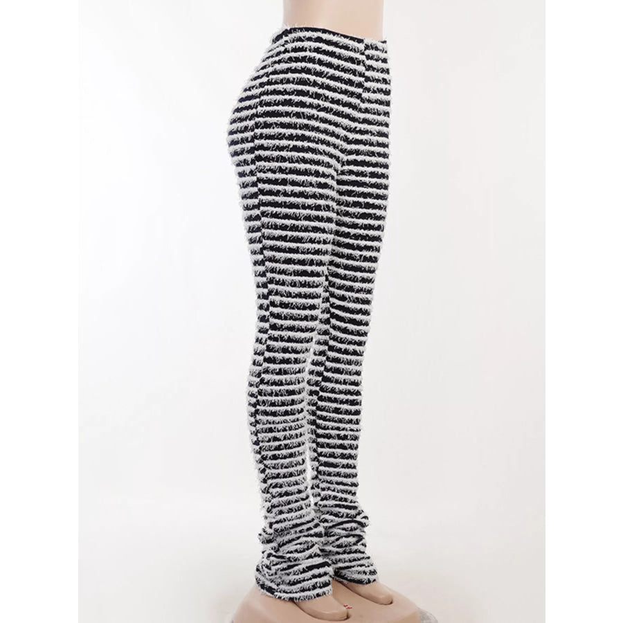 Striped Fuzzy Textured Knit Pants Apparel and Accessories