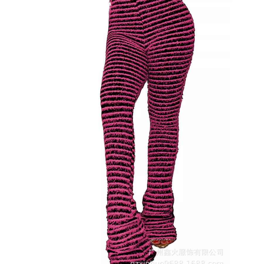 Striped Fuzzy Textured Knit Pants Pink / S Apparel and Accessories