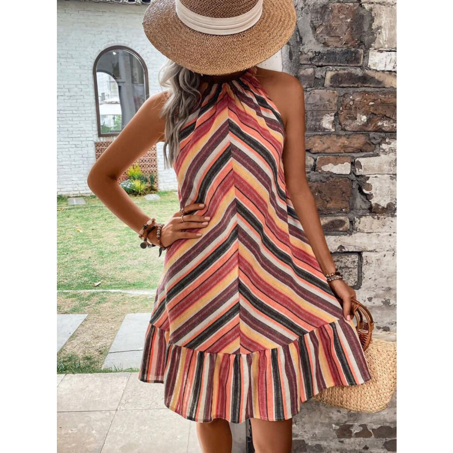 Striped Grecian Neck Dress Apparel and Accessories