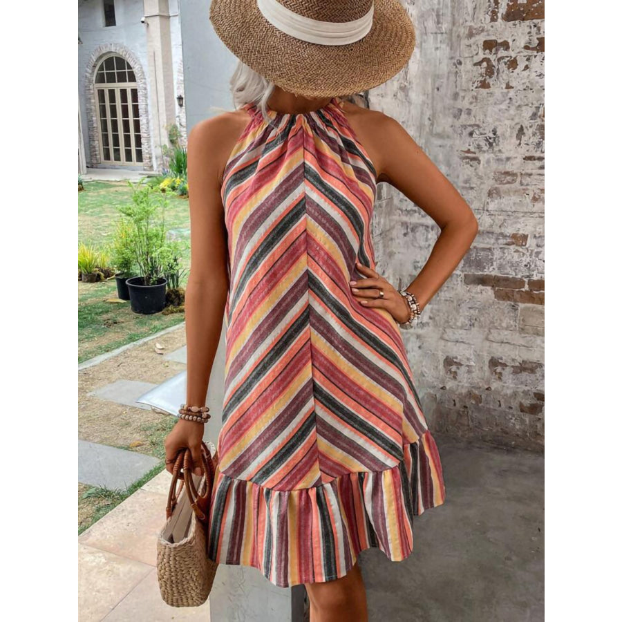 Striped Grecian Neck Dress Apparel and Accessories